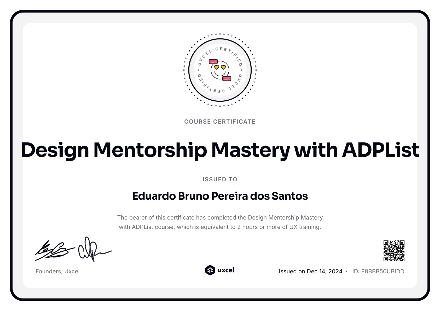 Eduardo Bruno Pereira dos Santos's certificate